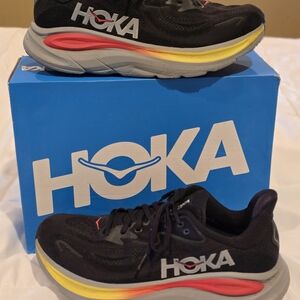 Hoka Black Sneakers with Yellow & Coral Accents